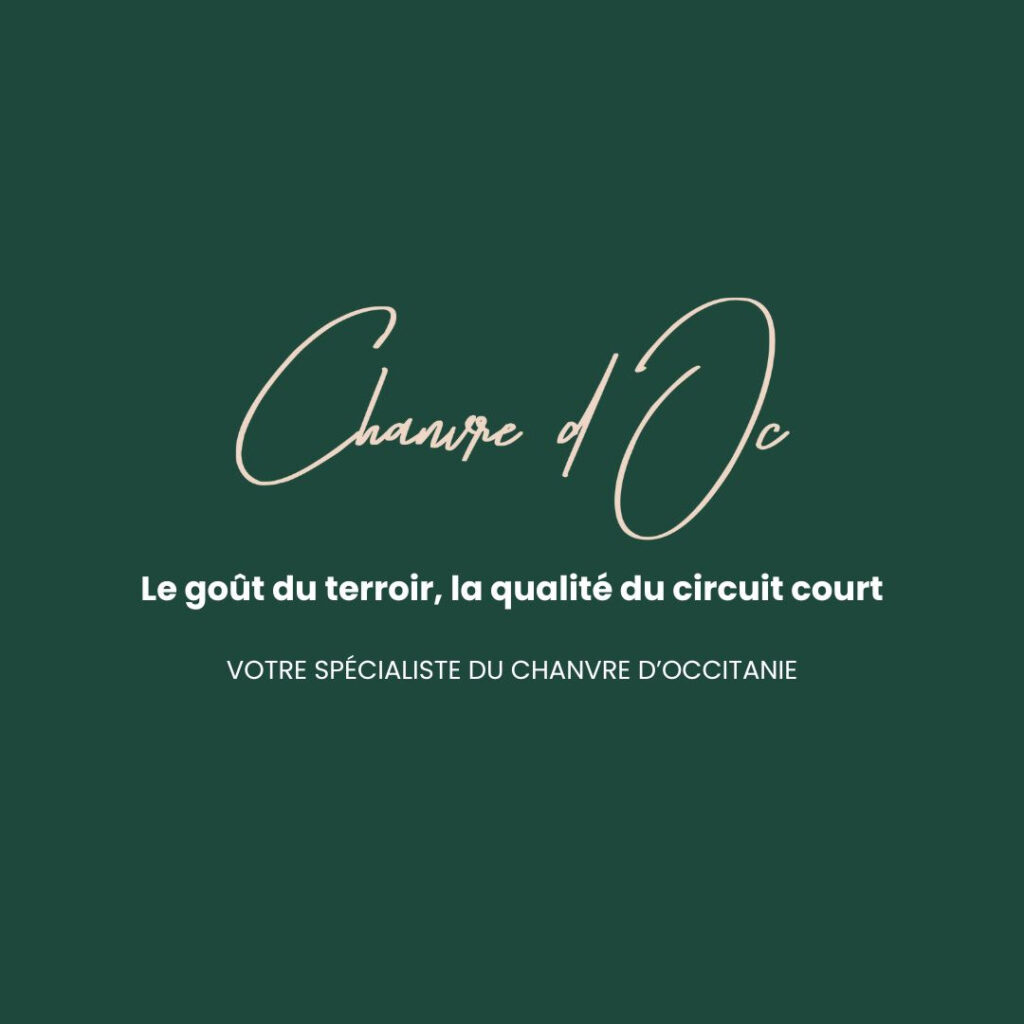 logo sur fond vers chanvre d'Oc spécialiste du CBD Français d'Occitanie