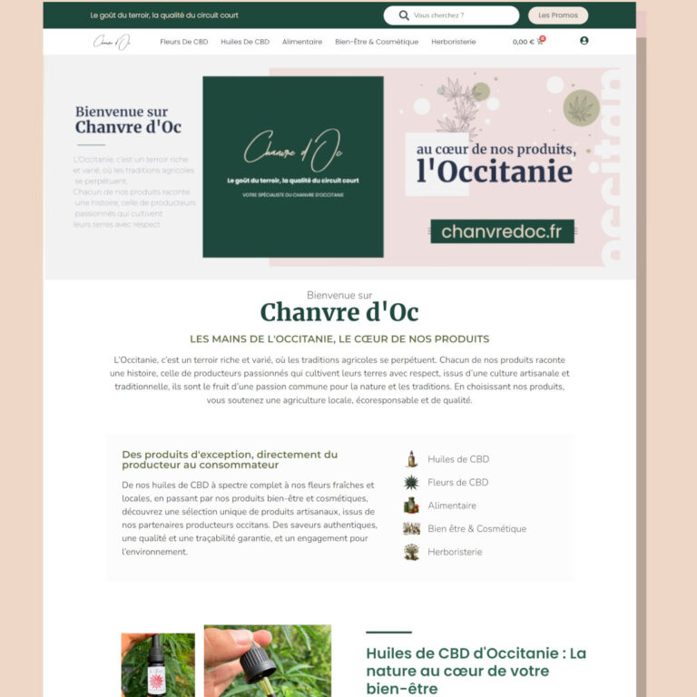 chanvre d'oc image de la page d'accueil sur fond beige