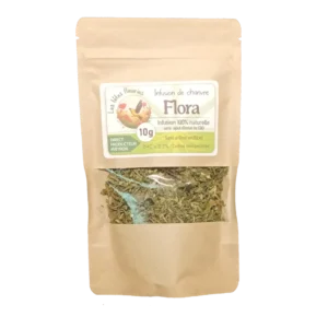 Infusion de chanvre Flora CBDV, produit naturel et artisanal cultivé en Occitanie par Les Têtes Fleuries
